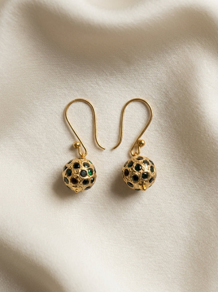 Emerald Majlis Drops — handmade gold-tone metal beads jewelry by Sima & Sid