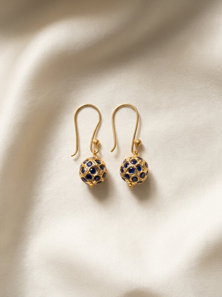 Cobalt Majlis Drops — handmade gold-tone filigree jewelry by Sima & Sid