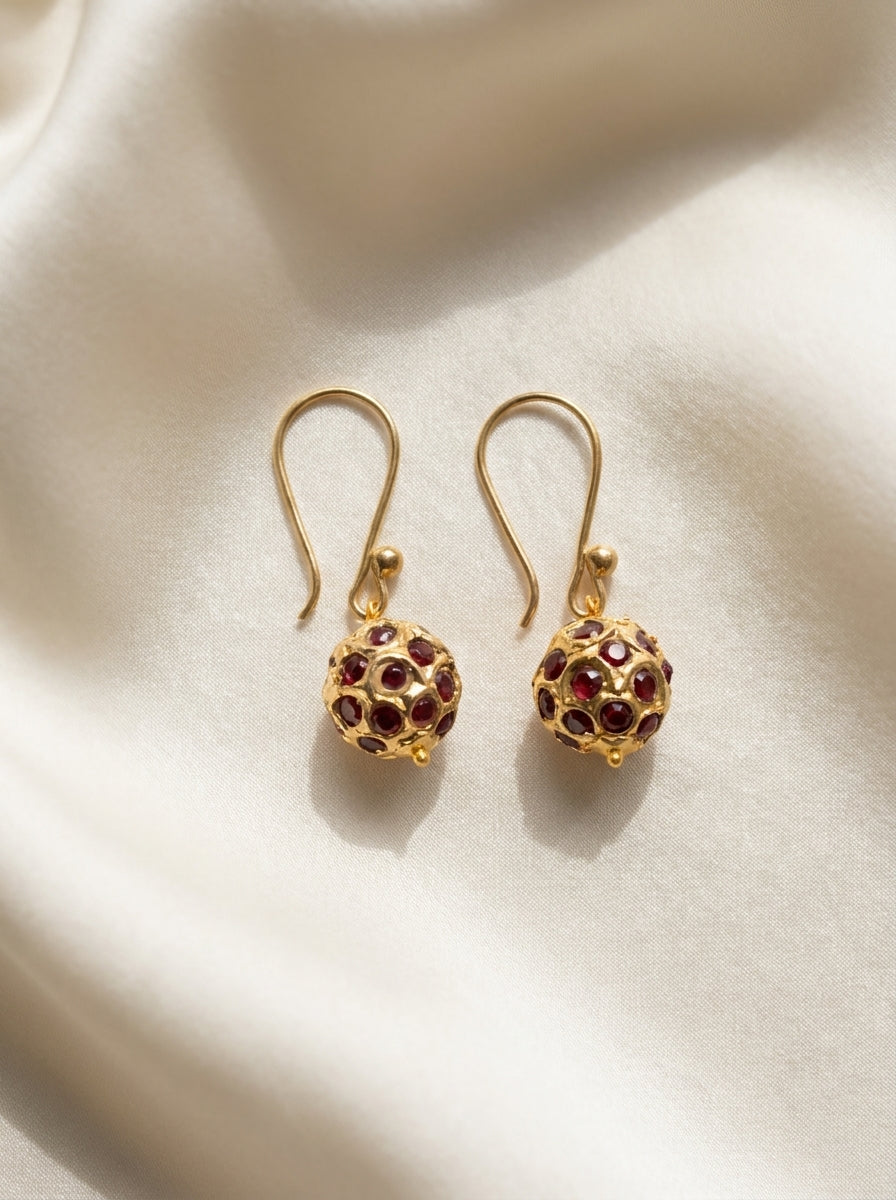 Garnet Pavilion Drops — handmade deep red stones jewelry by Sima & Sid
