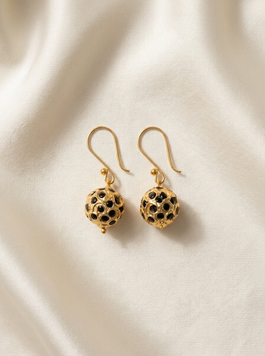 Midnight Lattice Drops — handmade gold-tone filigree jewelry by Sima & Sid