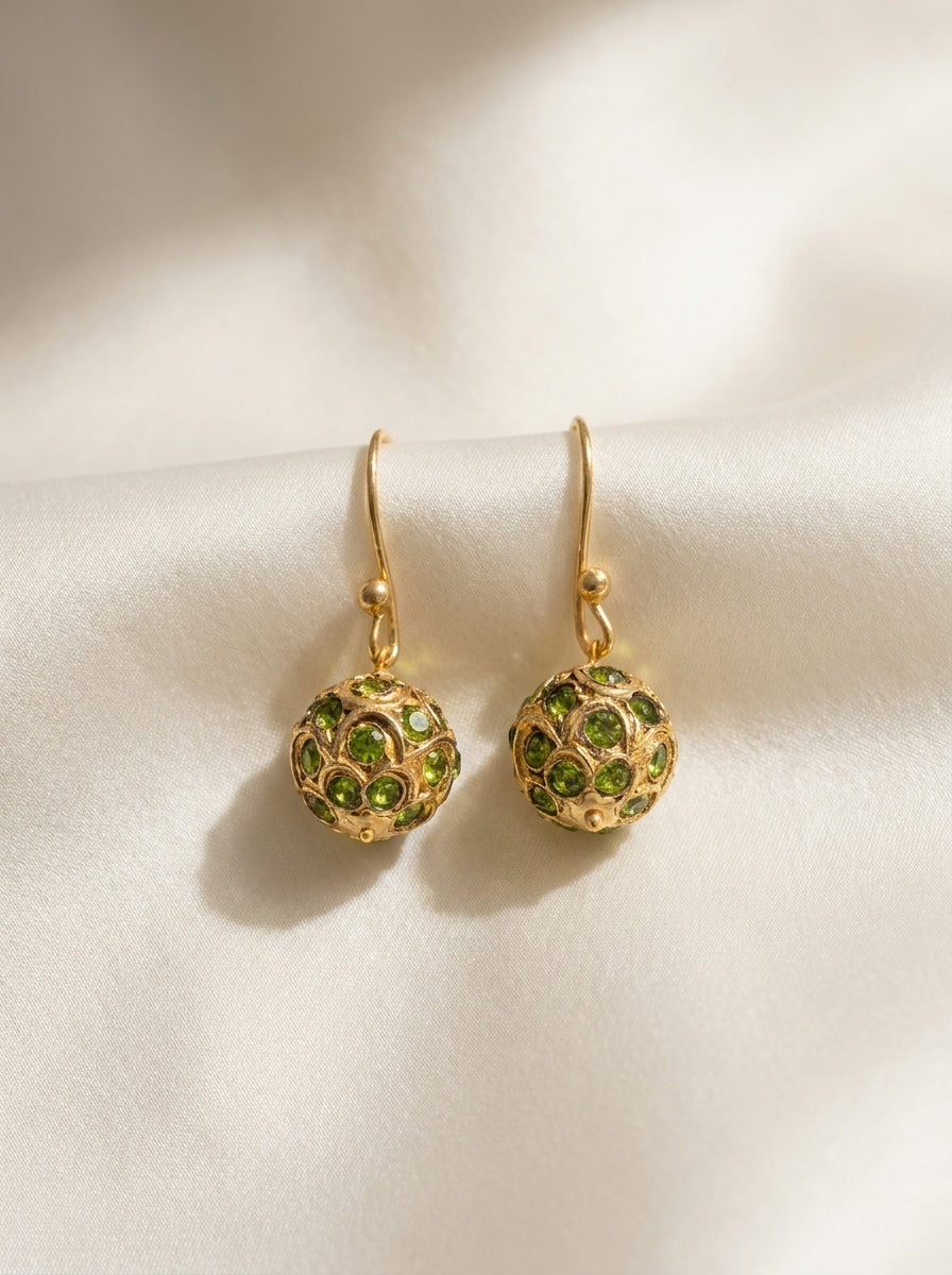 Chartreuse Lattice Drops — handmade gold-tone filigree jewelry by Sima & Sid