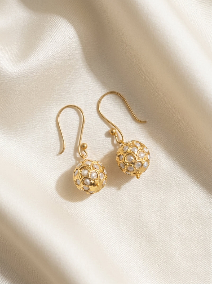 Ivory Pavilion Drops — handmade white pearl-toned beads jewelry by Sima & Sid