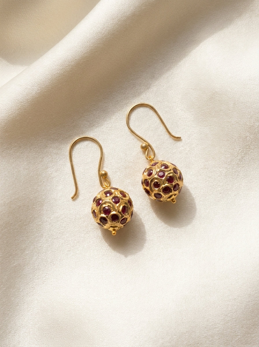 Crimson Honeycomb Drops — handmade gold-tone metal beads jewelry by Sima & Sid