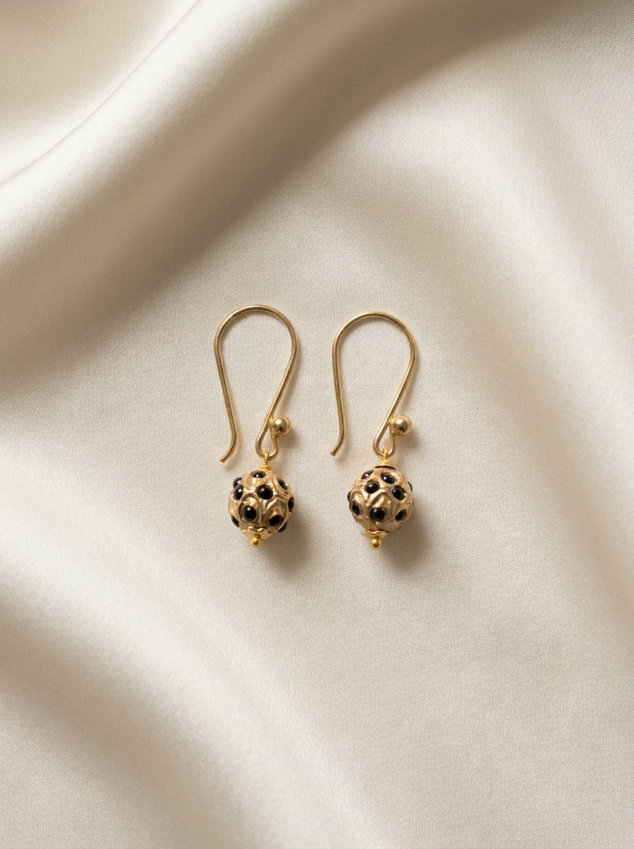 Noir Honeycomb Drops — handmade gold-tone metal jewelry by Sima & Sid