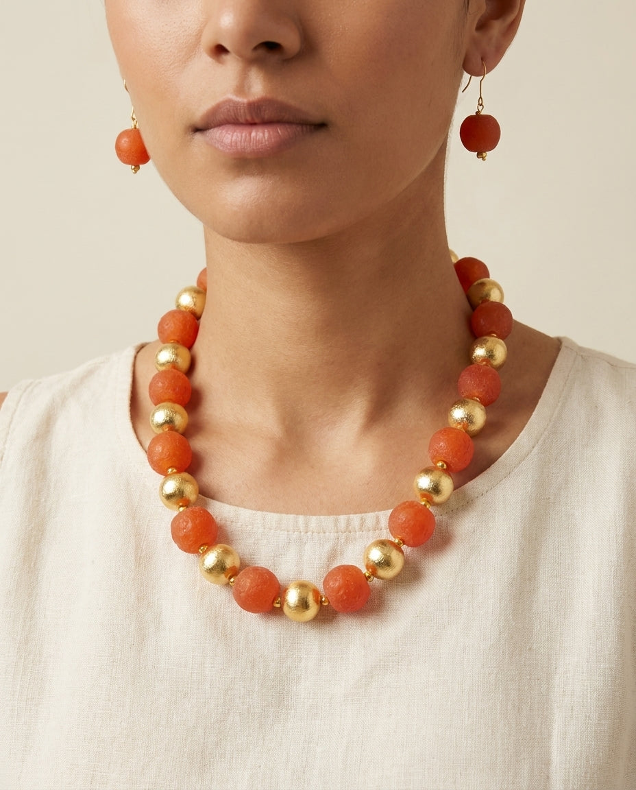 Carnelian Sun Necklace Earrings