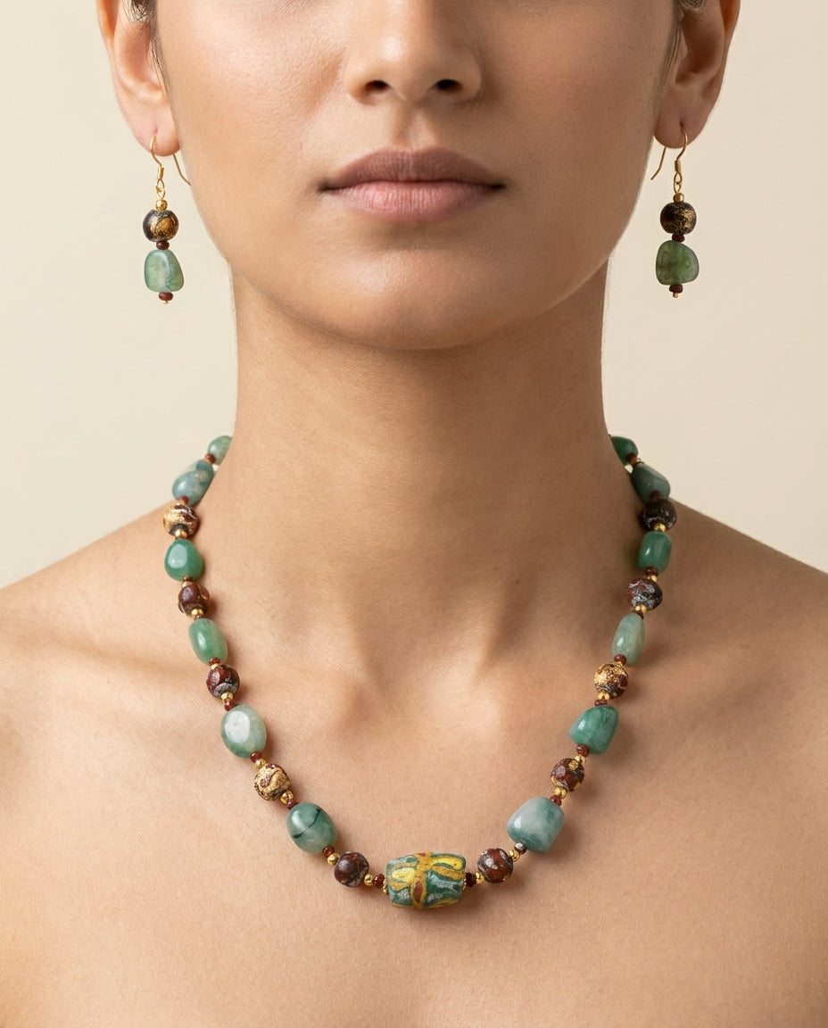Aventurine Garden Necklace & Earring Set