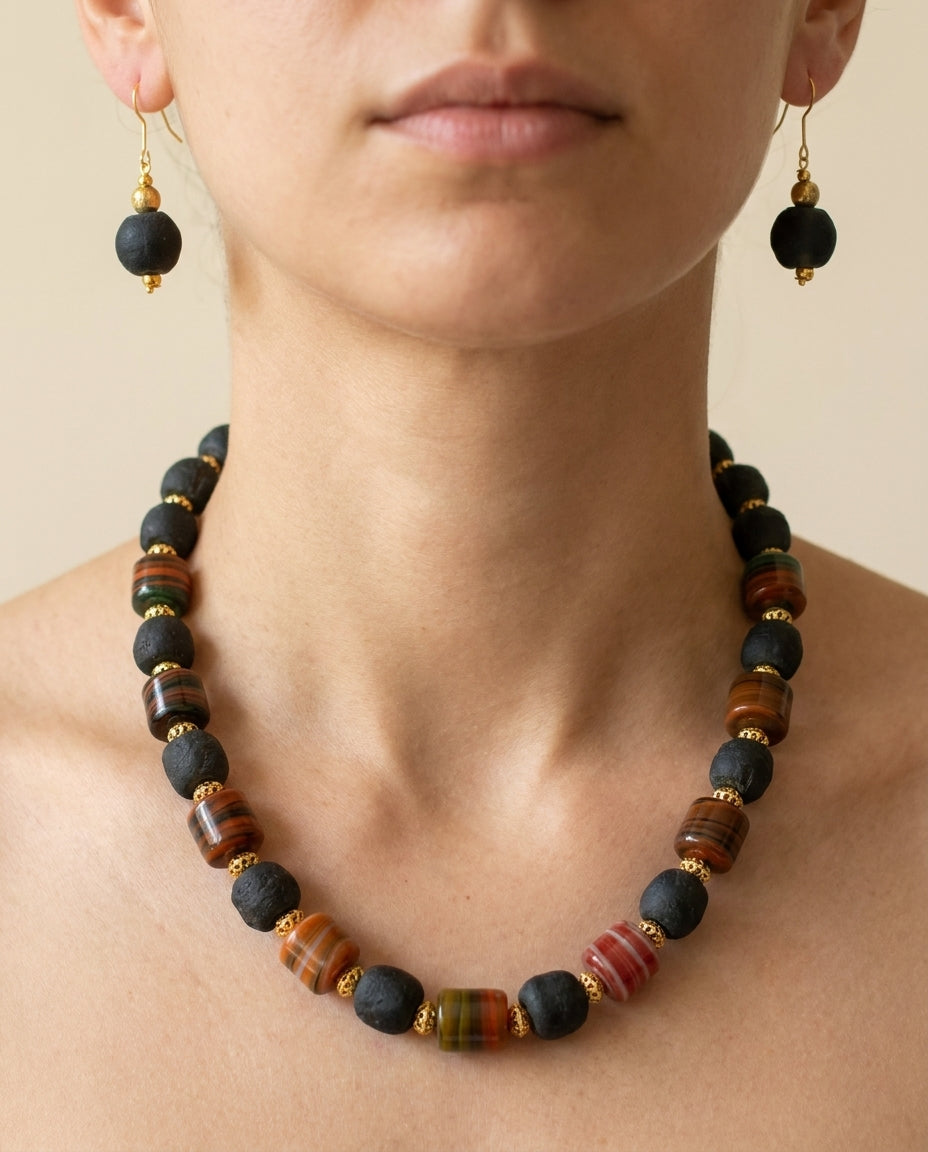 Forest Amber Necklace Earring Set