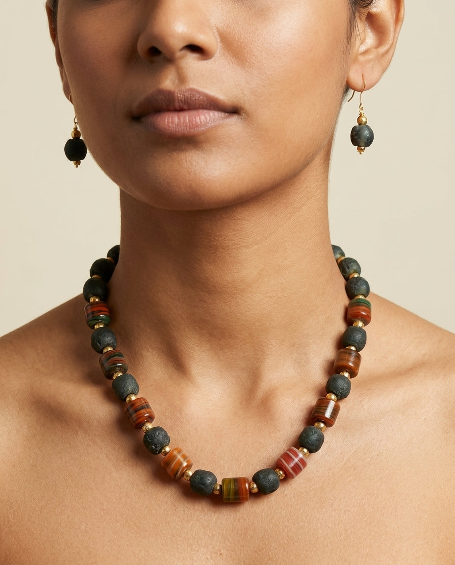 Forest Amber Necklace Earring Set