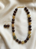 Amber Teak Necklace & Earrings Set