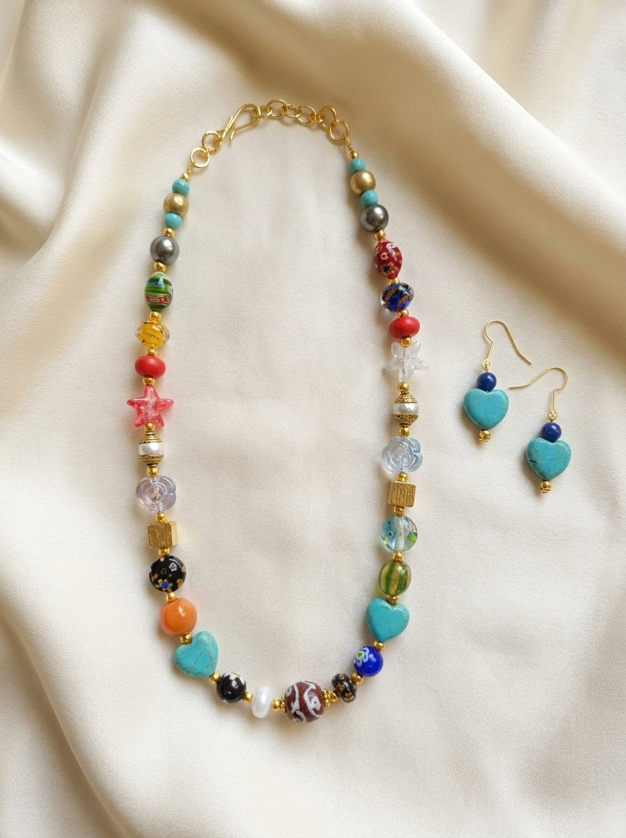 Carnival Heart Necklace & Earring Set