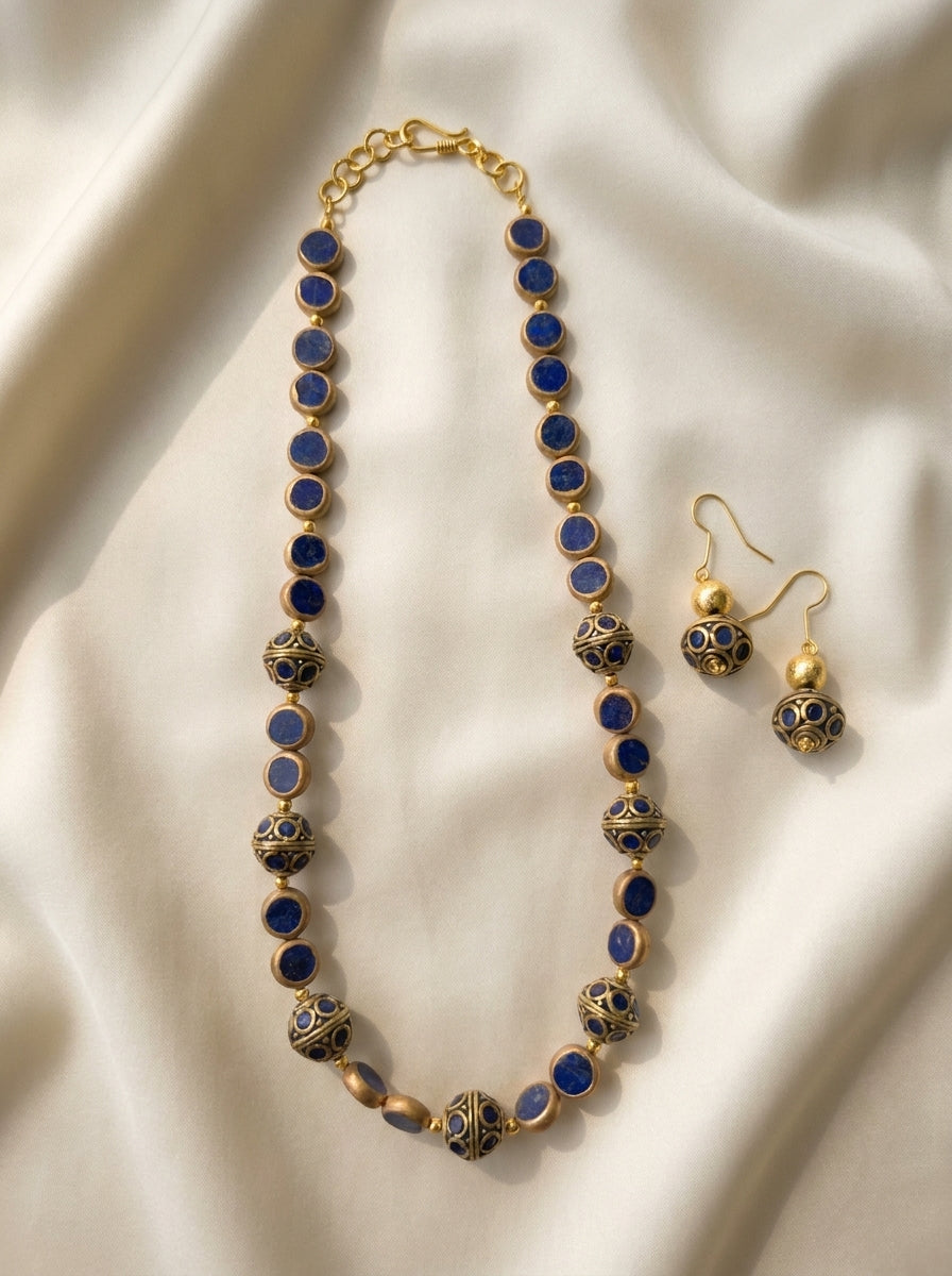Lapis Pavilion Set — handmade deep blue stone jewelry by Sima & Sid