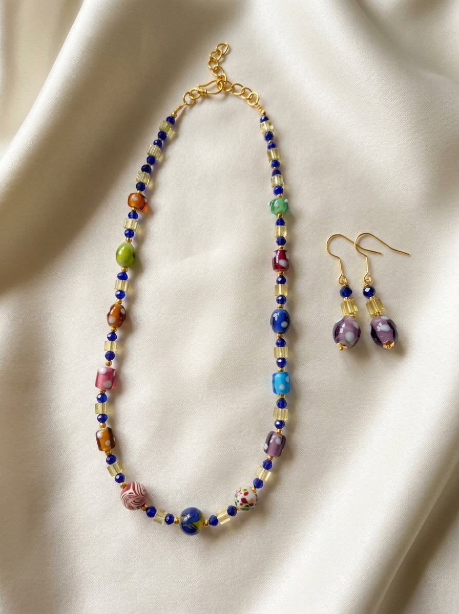 Cobalt Kaleidoscope Set — handmade lampwork glass beads jewelry by Sima & Sid