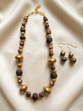 Espresso Pavilion Set — handmade gold-foiled glass beads jewelry by Sima & Sid