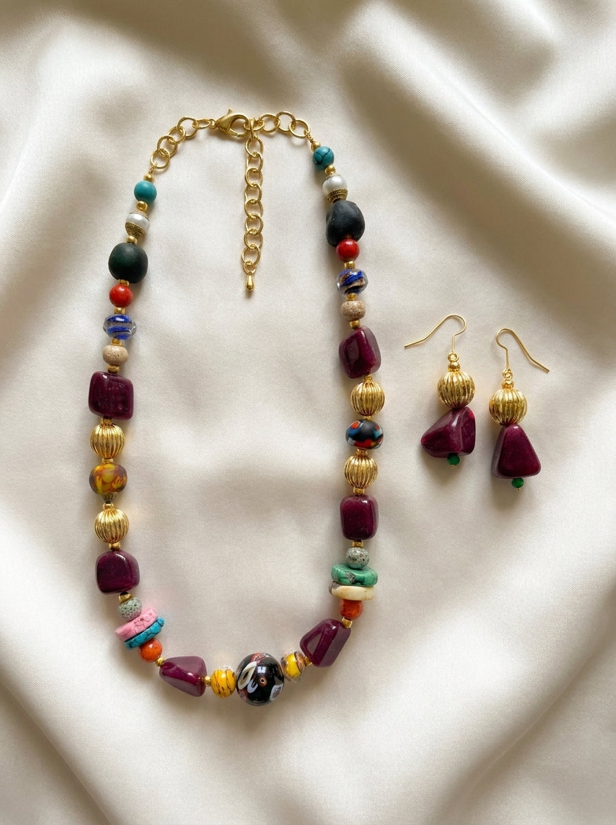 Plum Venetian Set — handmade deep plum stone jewelry by Sima & Sid
