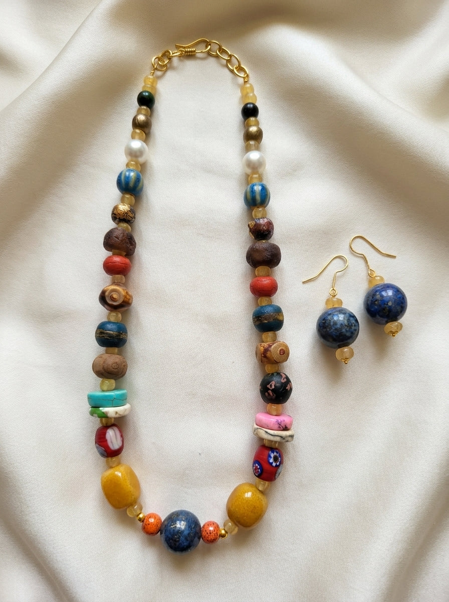Lapis Bazaar Set — handmade millefiori glass jewelry by Sima & Sid