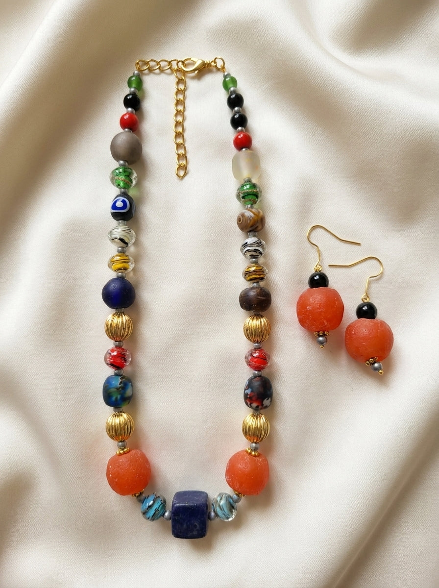 Persimmon Bazaar Set — handmade matte orange resin jewelry by Sima & Sid