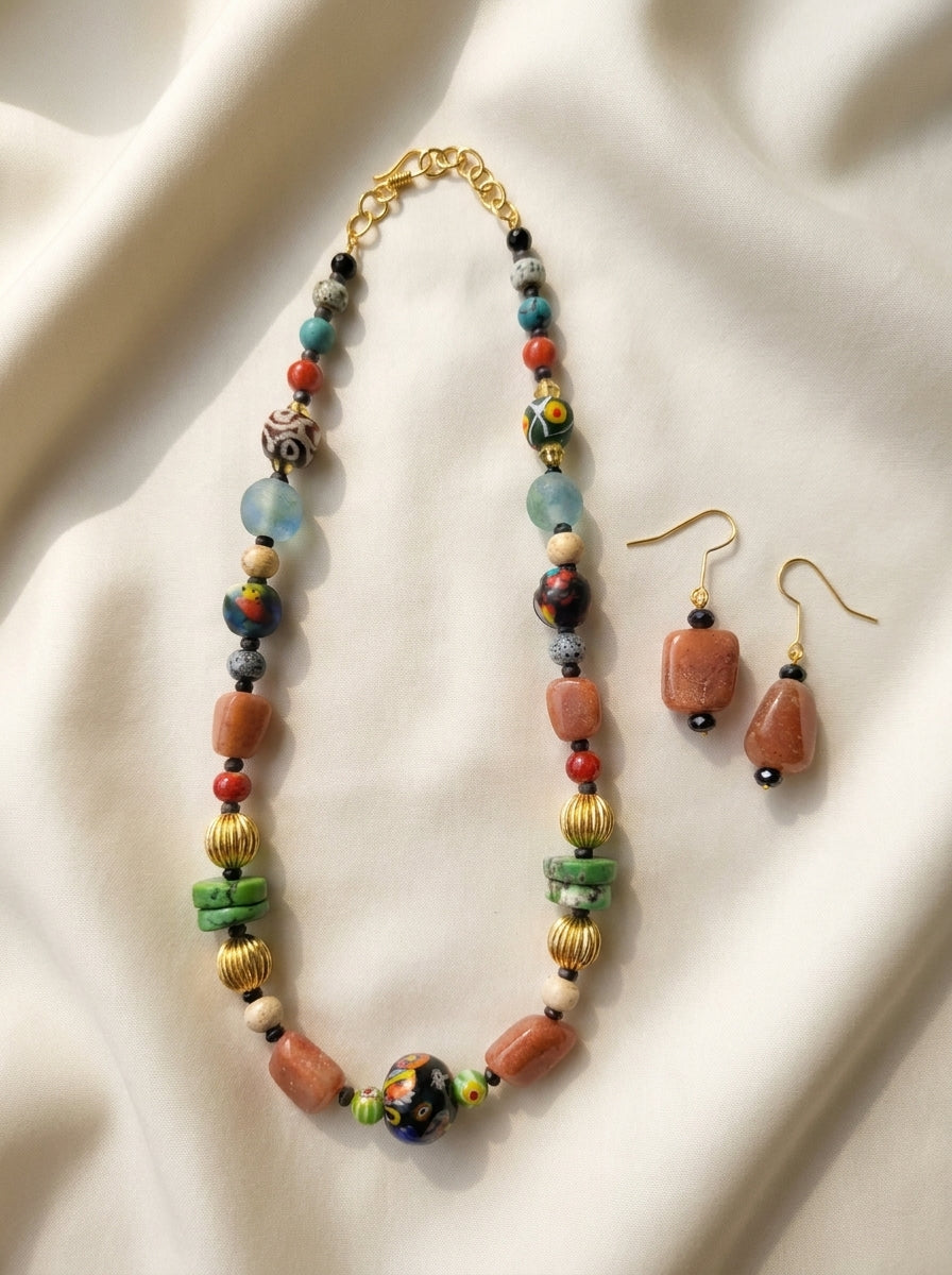 Sunstone Bazaar Set — handmade millefiori glass jewelry by Sima & Sid