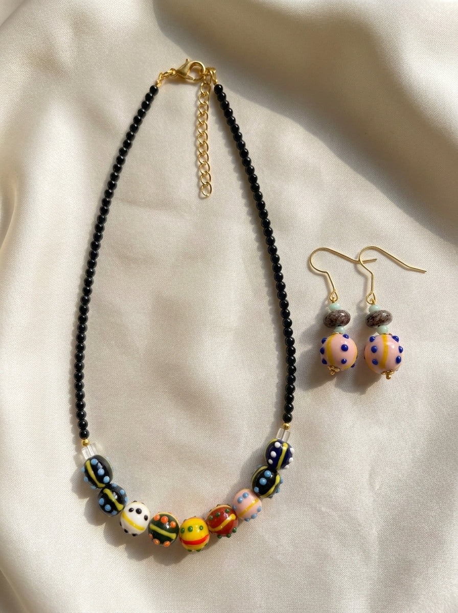 Obsidian Kaleidoscope Set — handmade lampwork glass jewelry by Sima & Sid