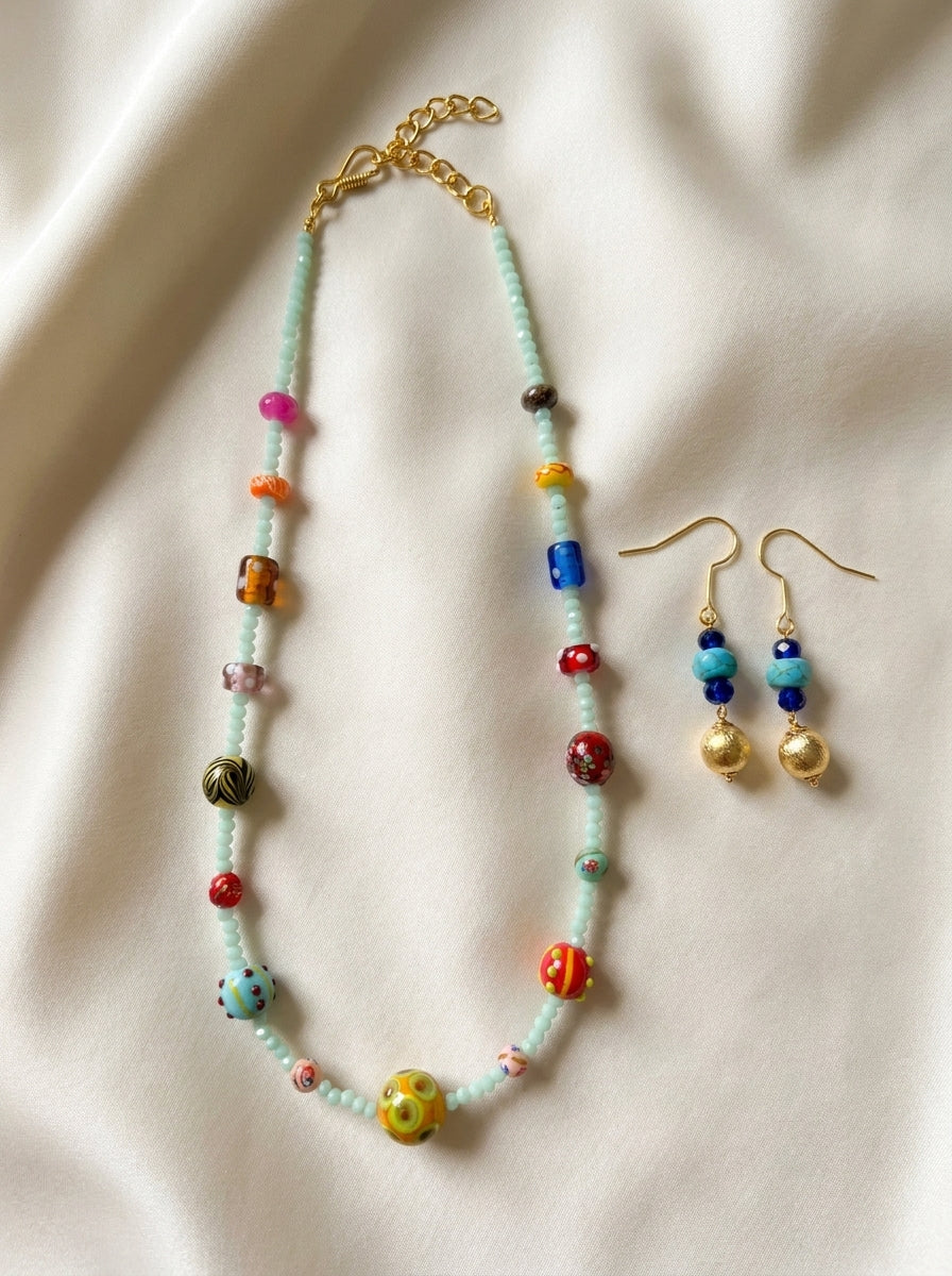 Mint Kaleidoscope Set — handmade lampwork glass beads jewelry by Sima & Sid