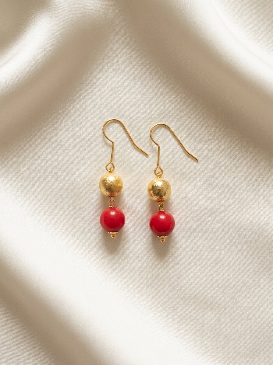 Crimson Reverie Drops — handmade cherry red stone beads jewelry by Sima & Sid