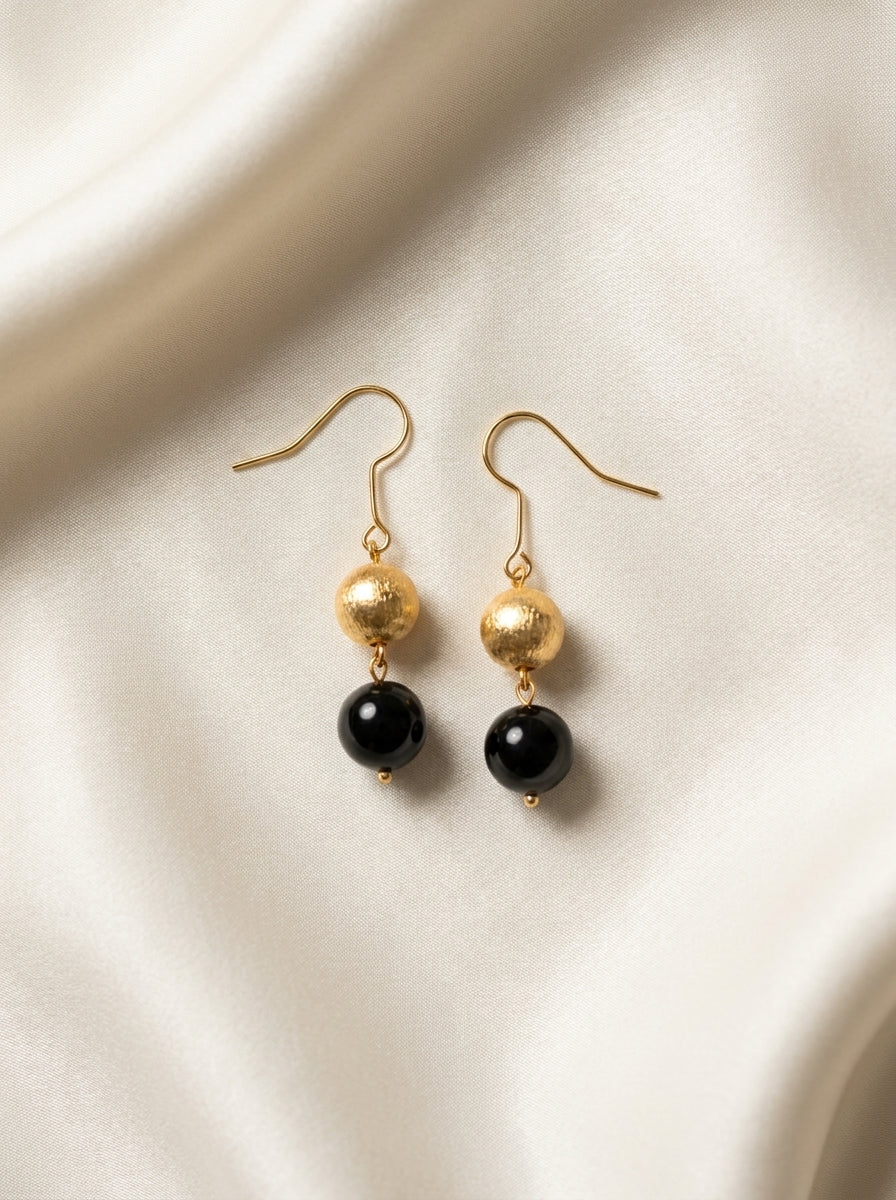Gilded Noir Drops — handmade gold-tone metal beads jewelry by Sima & Sid