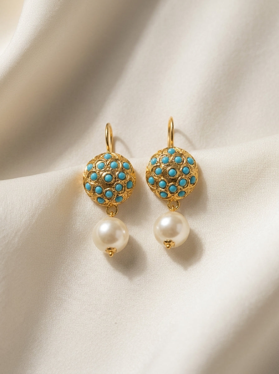 Pearl Pavilion Drops — handmade turquoise-toned stones jewelry by Sima & Sid