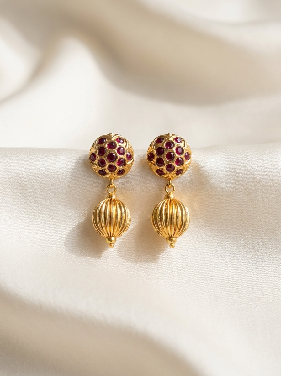Ruby Majlis Drops — handmade gold-tone metal jewelry by Sima & Sid