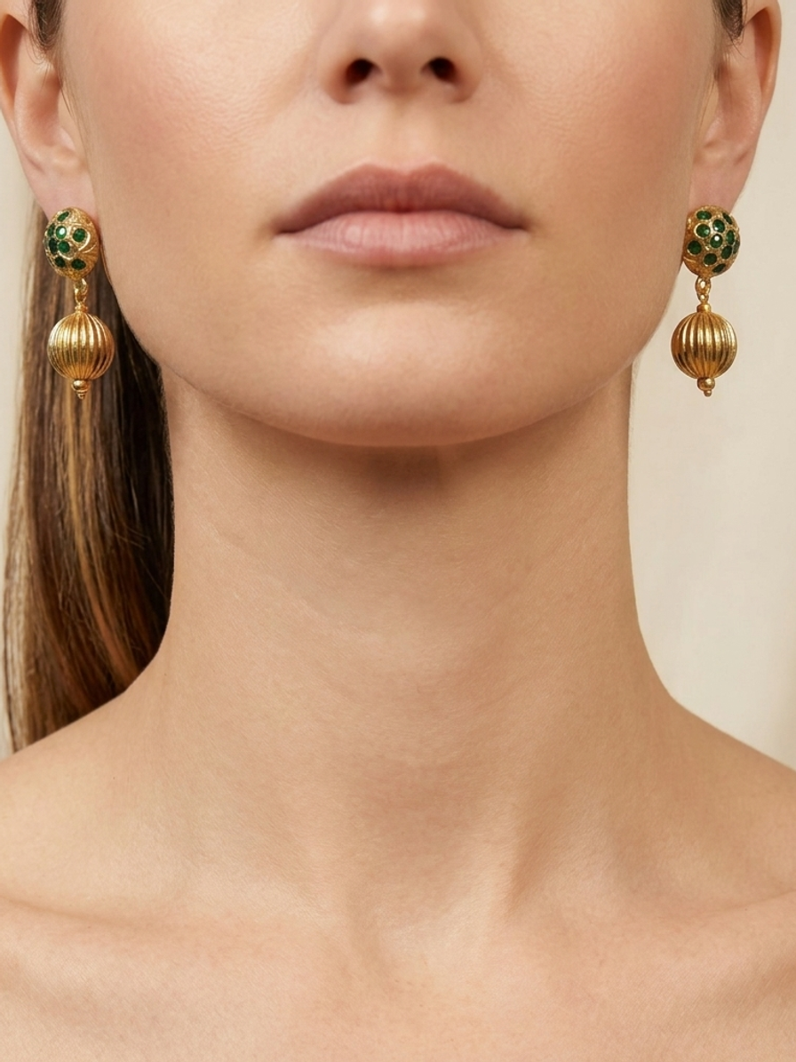 Gilded Majlis Drops — handmade gold-tone melon beads jewelry by Sima & Sid, shown on a model