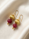 Raspberry Pavilion Drops — handmade gold-tone metal beads jewelry by Sima & Sid