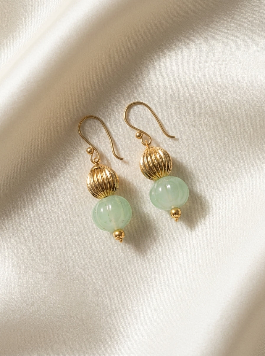 Celadon Pavilion Drops — handmade celadon green glass jewelry by Sima & Sid