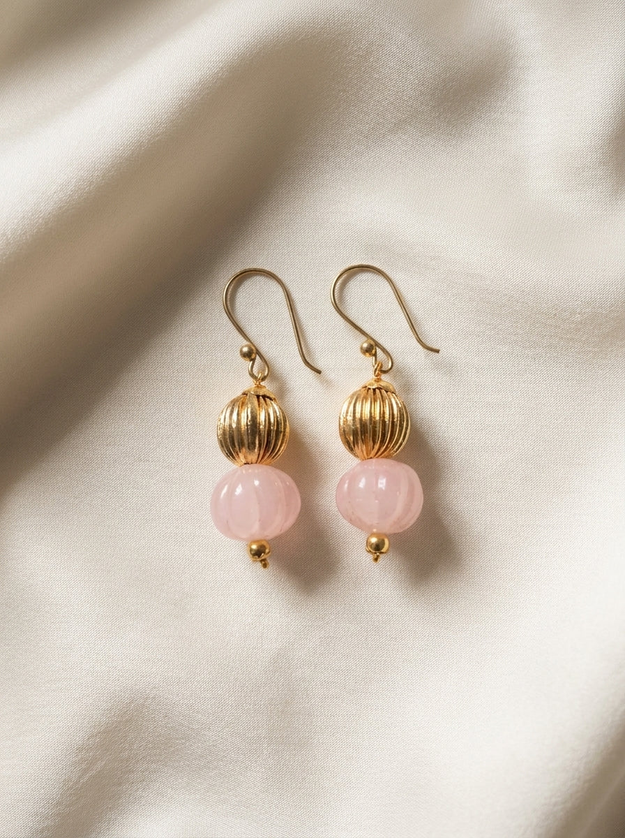 Blush Pavilion Drops — handmade pale pink stone beads jewelry by Sima & Sid