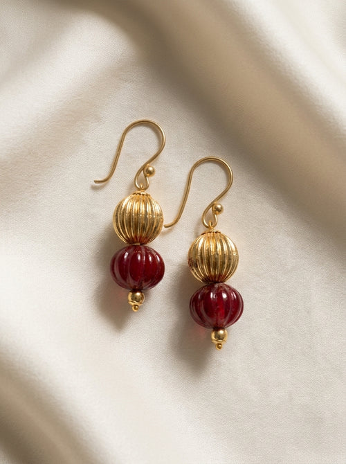 Burgundy Lantern Drops — handmade burgundy glass melon beads jewelry by Sima & Sid