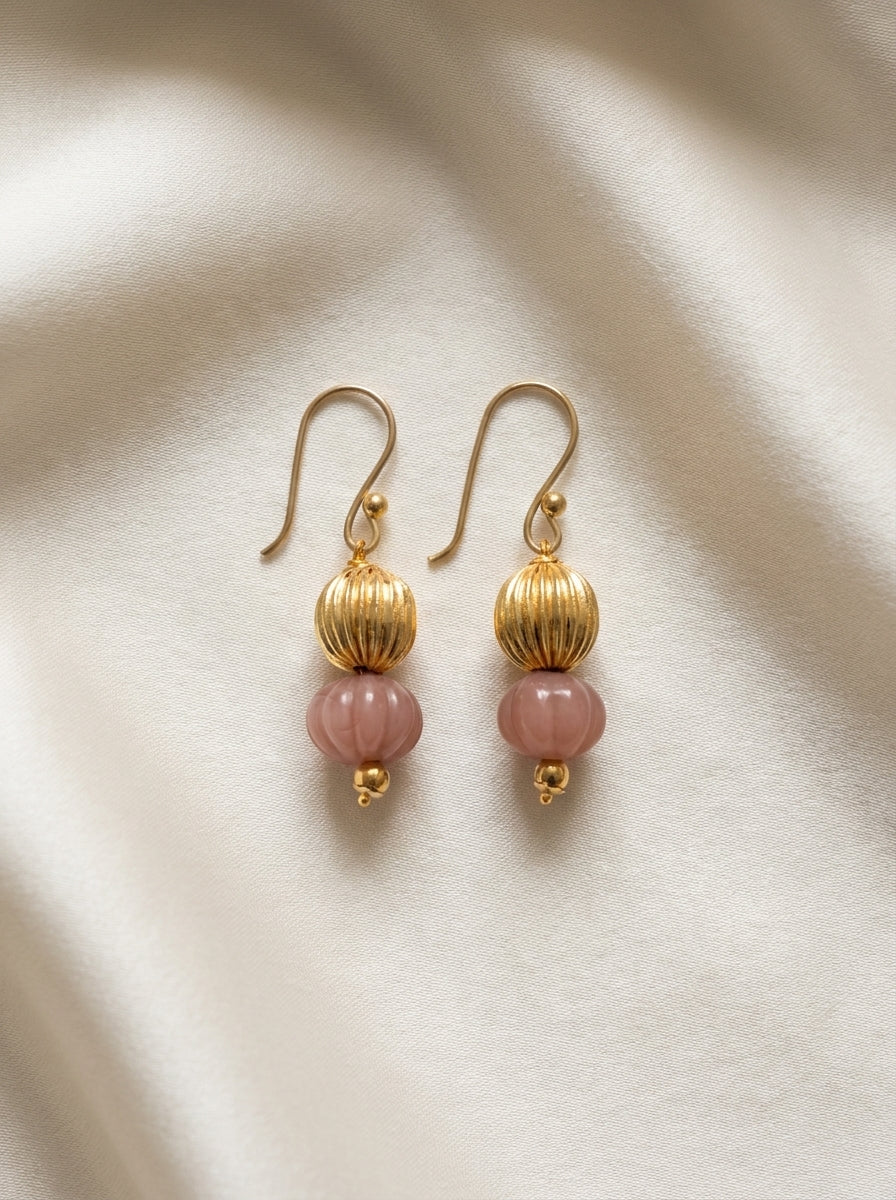 Rose Lantern Drops — handmade dusty rose glass beads jewelry by Sima & Sid